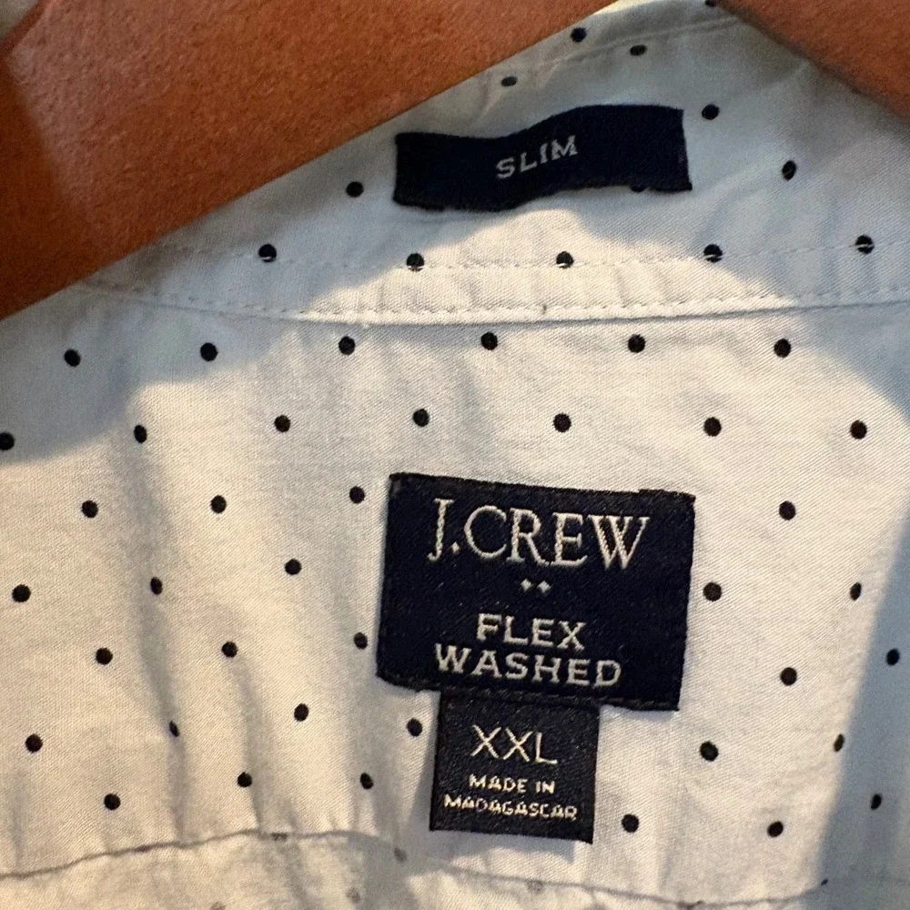 J.Crew Flex Washed Button Down Shirt Men XXL Slim Fit Blue Polka Dot Casual Work